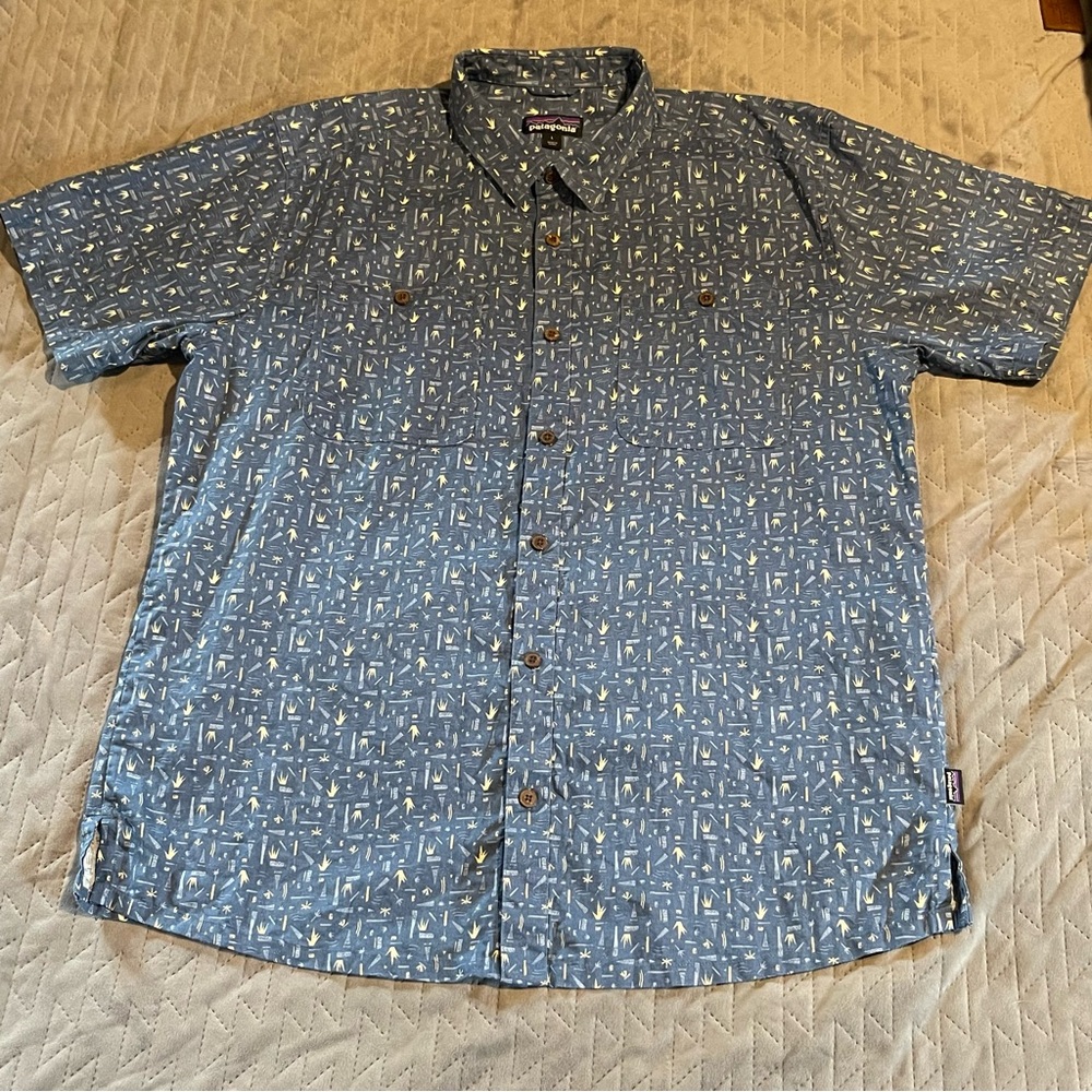 Patagonia s/s button up shirt mens large hemp/organic cotton blend‎ NWOT